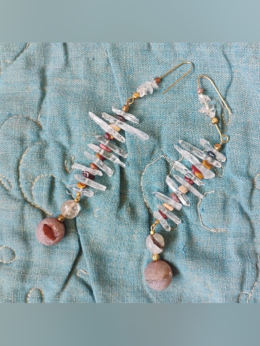 XXL 'Showstopper' Quartz, Mooakite Jasper, and Druzy Statement Earrings - Picture 3 of 9